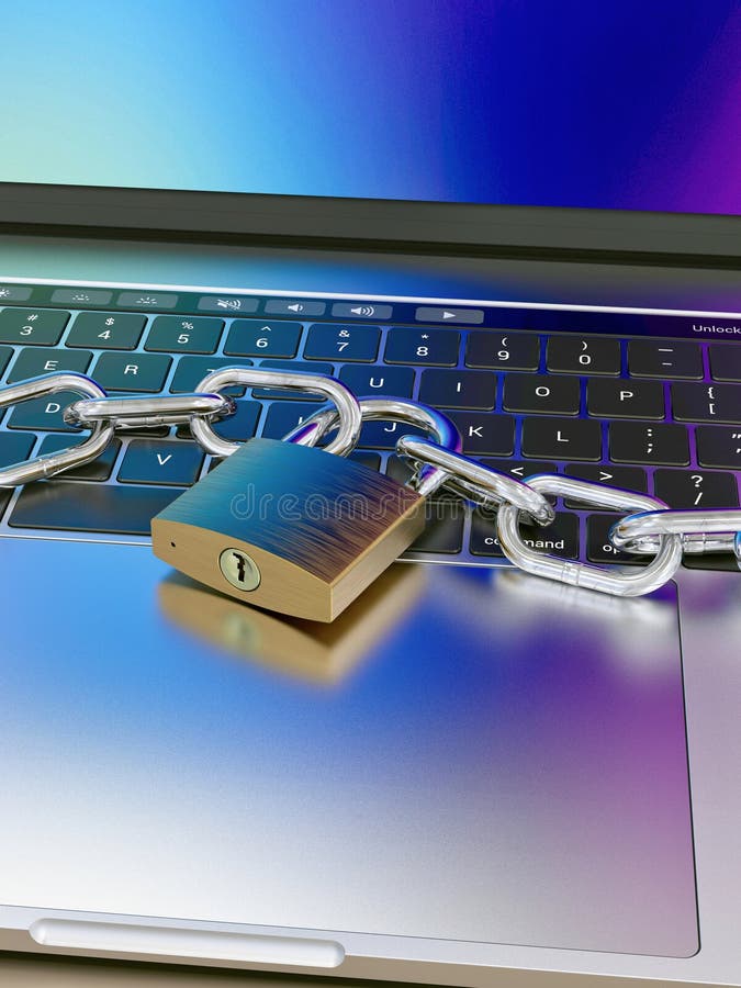 Computer keyboard locked with padlock and chain - security stock illustration Computer keyboard locked with padlock and chain - security stock illustration