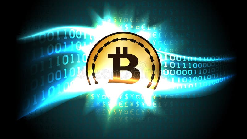 Symbol of cryptocurrency bitcoin exchanges currency signs for binary code vector illustration