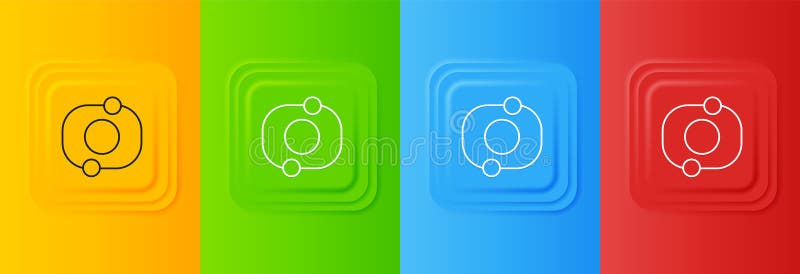 Symbol des weißen Sonnensystems isoliert auf farbigem Hintergrund. Die Planeten drehen sich um den Stern. Symbole in quadratischem stockbilder