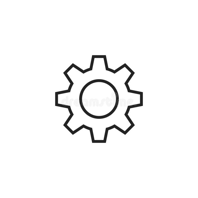 Symbol, symbol eller logo för kugghjulöversiktsvektor stock illustrationer Symbol, symbol eller logo för kugghjulöversiktsvektor stock illustrationer
