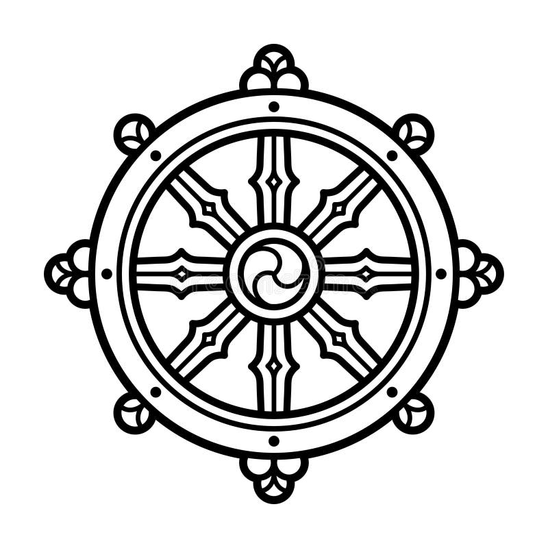 Dharma Wheel Dharmachakra Ikonen In Vom Schwarzweiss Design Buddhismussymbole Symbol Buddha S Unterricht Auf Dem Weg Zum Enli Stock Abbildung Illustration Von Buddha Buddhismussymbole