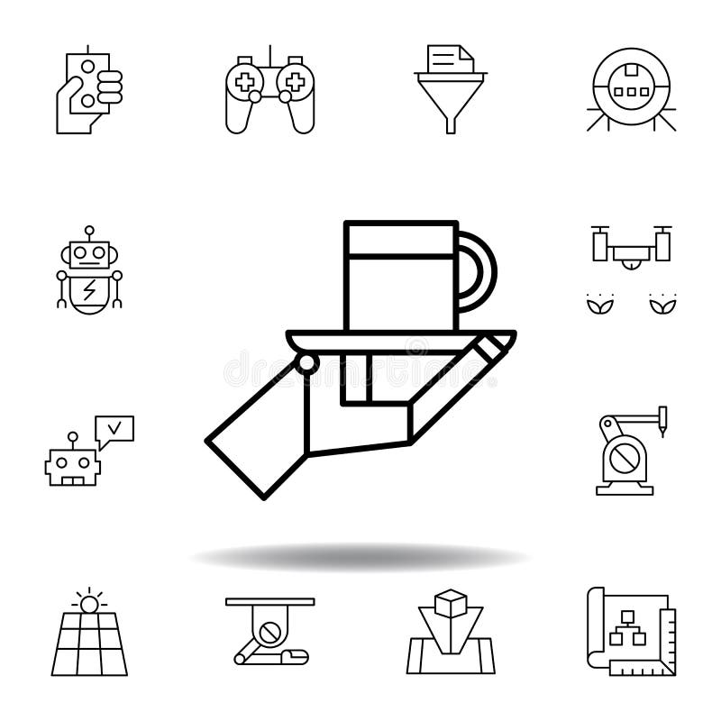 Symbol f?r ?versikt f?r kopp f?r robotteknikrobotuppassare ställ in av robotteknikillustrationsymboler tecknet symboler kan använ royaltyfri illustrationer Symbol f?r ?versikt f?r kopp f?r robotteknikrobotuppassare ställ in av robotteknikillustrationsymboler tecknet symboler kan använ royaltyfri illustrationer