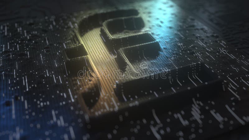 Symbol funta szterlinga wykonany ze złotych styków i lamp błyskowych. nowoczesna koncepcja waluty cyfrowej renderowanie 3d. Znak pieniężny ze złotymi stykami i lampami błyskowymi