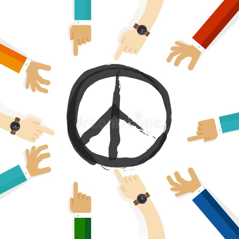 Symbol för fredkonfliktupplösning av internationellt samarbete för försök tillsammans i gemenskap och tolerans