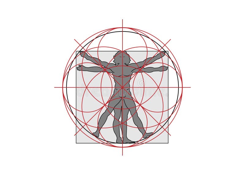 Symbol för helig geometri. den vitruviske mannen. Detaljerad ritning på grundval av teckningar med leonardo da vinci-vektor isoler vektor illustrationer