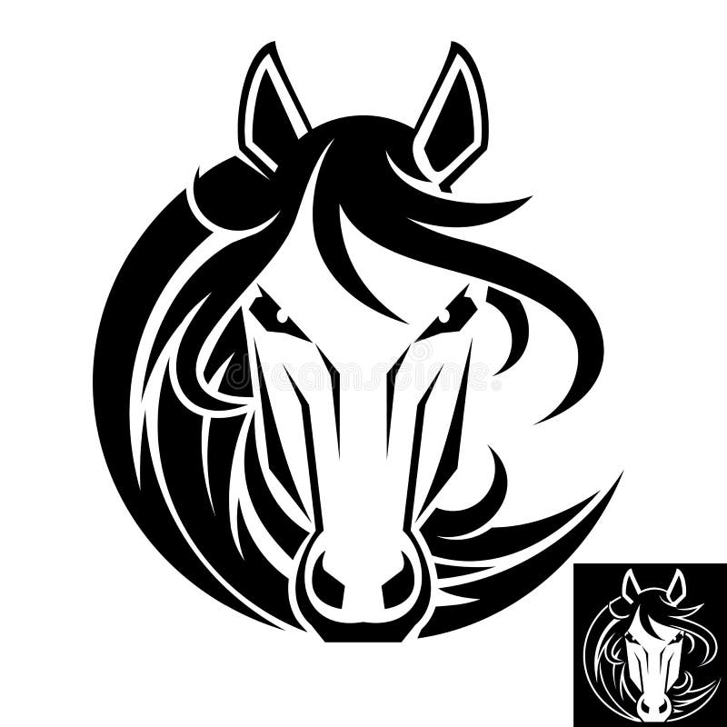 This is a Horse head logo or icon in black and white. This is vector illustration ideal for a mascot and T-shirt graphic. Inversion version included. This is a Horse head logo or icon in black and white. This is vector illustration ideal for a mascot and T-shirt graphic. Inversion version included.