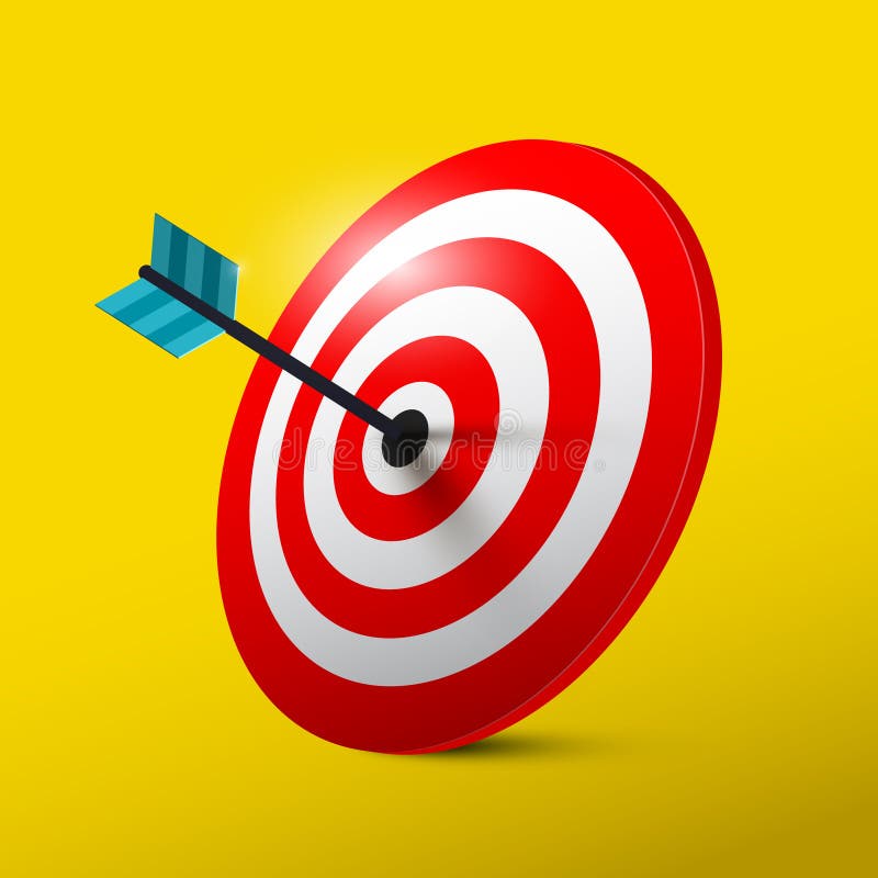 Symbol för mål 3D med symbolen för pilvektordarttavla stock illustrationer