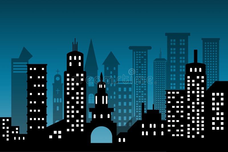 Symbol för skyskrapor för byggnad för konturcityscape arkitektonisk svart designlägenhetstil på blå djup bakgrund med kopian gör royaltyfri illustrationer Symbol för skyskrapor för byggnad för konturcityscape arkitektonisk svart designlägenhetstil på blå djup bakgrund med kopian gör royaltyfri illustrationer