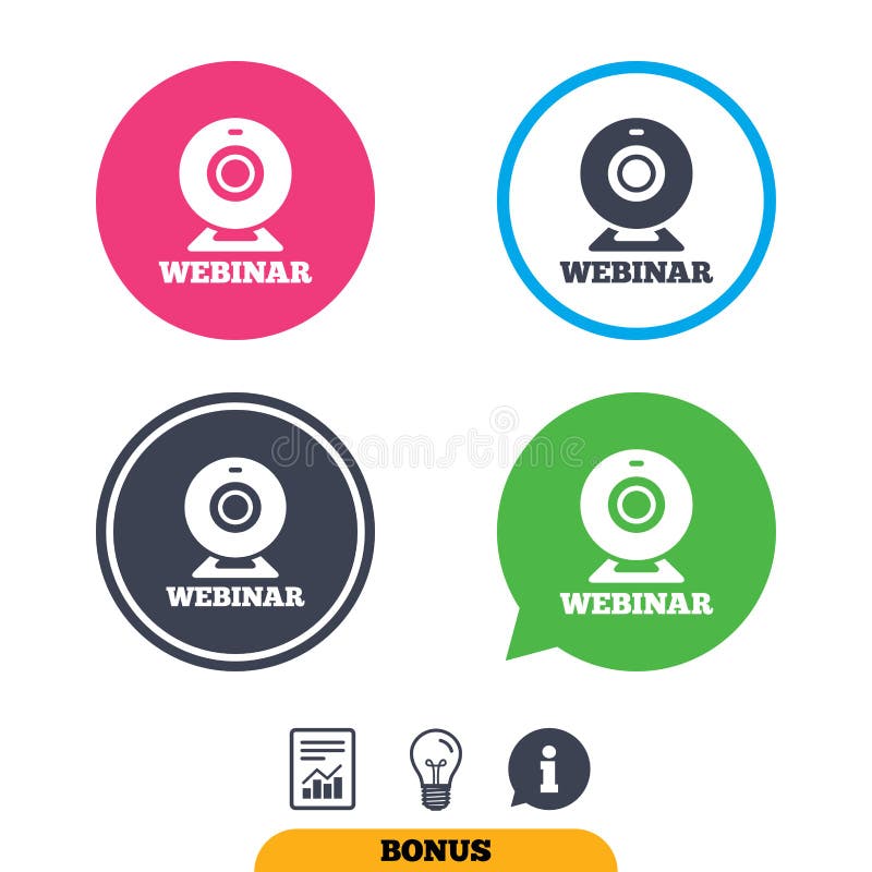 Symbol för tecken för Webinar rengöringsdukkamera Online-rengöringsdukstudie stock illustrationer Symbol för tecken för Webinar rengöringsdukkamera Online-rengöringsdukstudie stock illustrationer