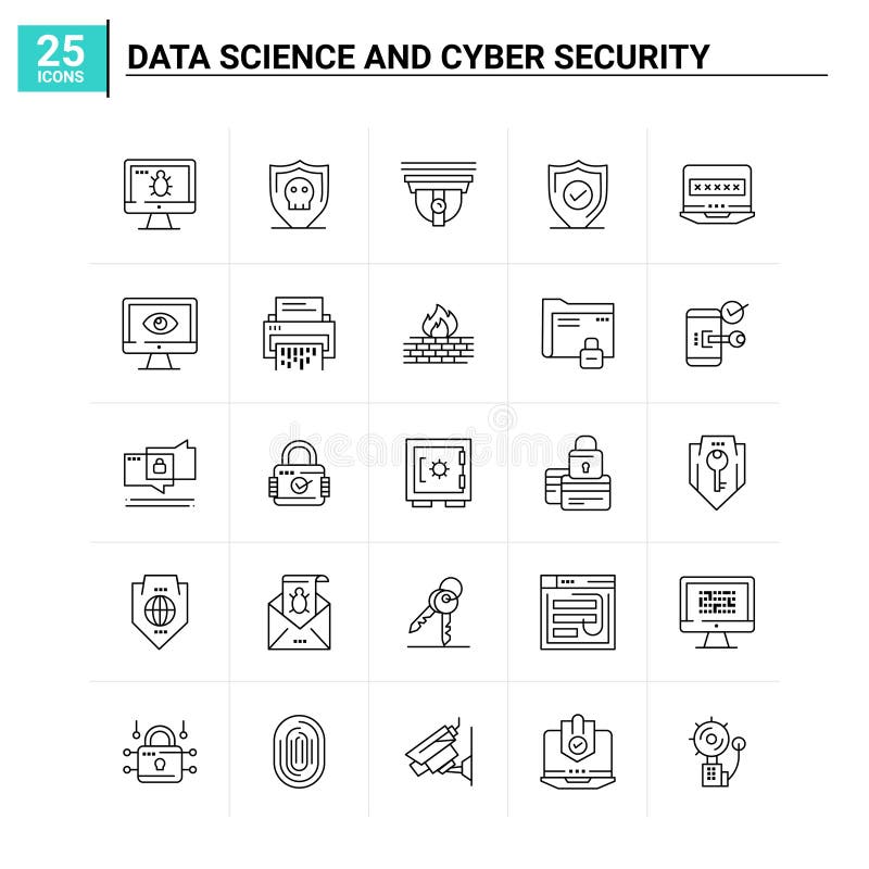25 Symbol für Datenwissenschaften und Cybersicherheit Vektor-Hintergrund lizenzfreie abbildung