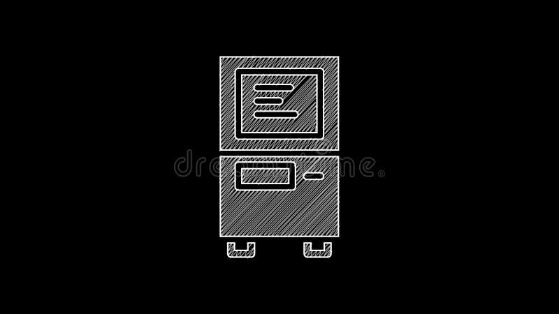 Symbol für den automatischen Teller in weißer Linie, isoliert auf schwarzem Hintergrund 4k Videoanimation stock abbildung