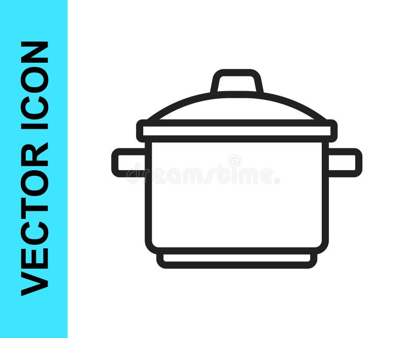 Symbol für den schwarzen Kochtopf im Hintergrund isoliert. Koch- oder Einstech-Lebensmittelsymbol. Vektor lizenzfreie abbildung