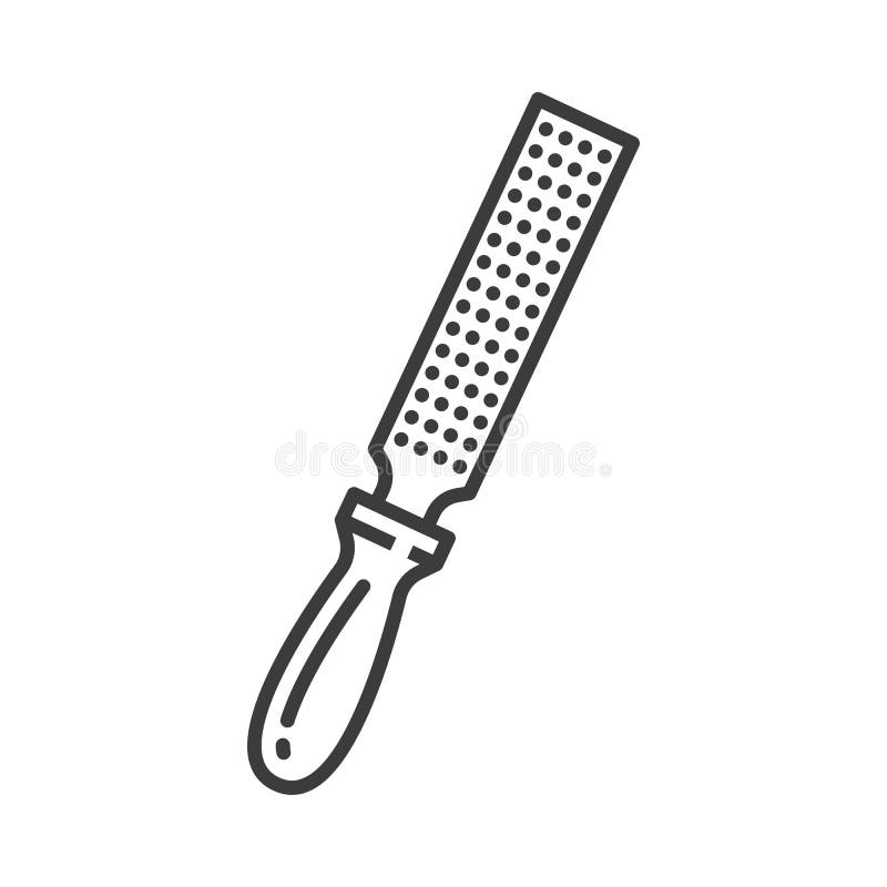 Metal rasp on handle isolated coarse file outline icon. Vector nailfile with handle, chisel used to coarsely shaping wood. Working instrument, construction building and carpentry tool linear sign. Metal rasp on handle isolated coarse file outline icon. Vector nailfile with handle, chisel used to coarsely shaping wood. Working instrument, construction building and carpentry tool linear sign