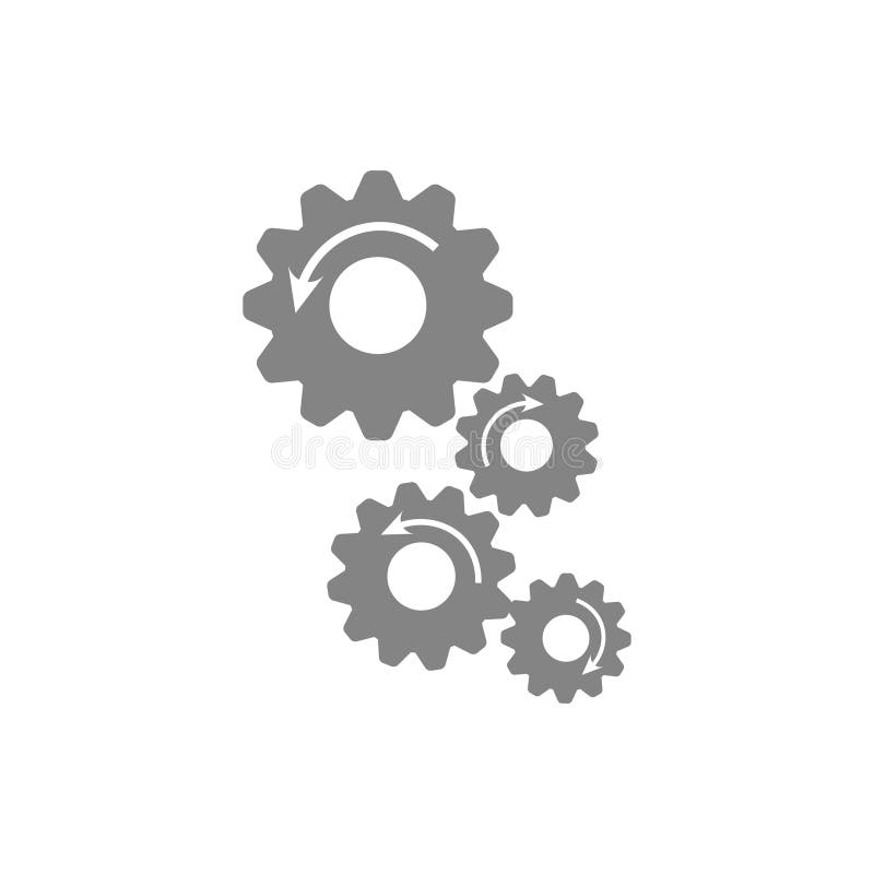 Symbol für Getriebe. Symbol für Radbewegung. Graumechanik. Weißes Hintergrundbild. stock abbildung