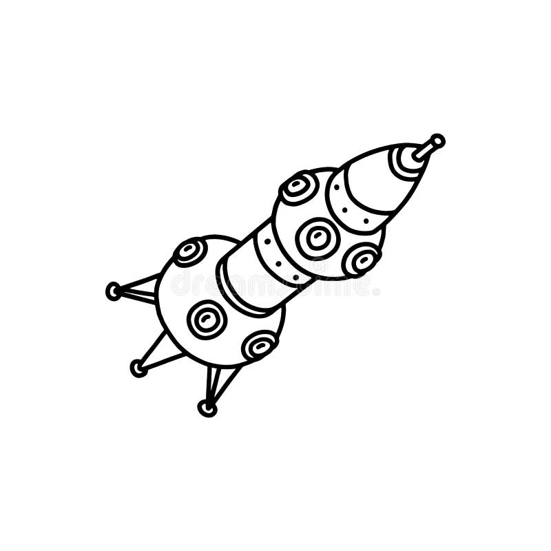 Symbol für Platzhalterzeichen. Handgezeichnete große Rakete schwarzweiß isolierte Abbildung. Raumschiff lizenzfreie abbildung