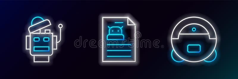 Symbol für Roboter-Staubsauger und Technische Spezifikation. Glühneon. Vector vektor abbildung
