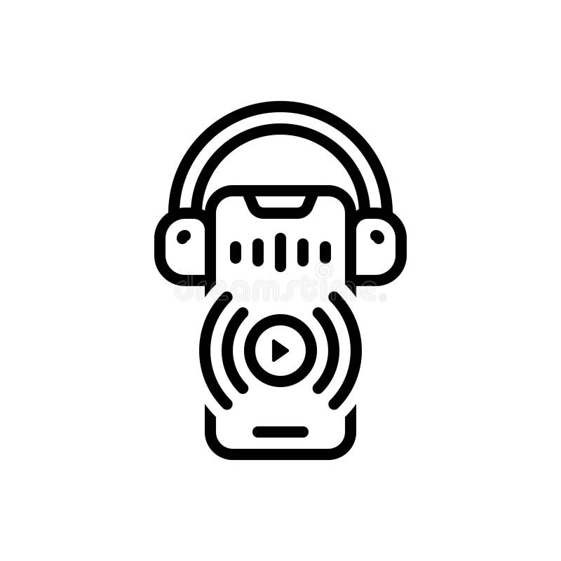 Symbol für schwarze Linie für das Streaming von Kopfhörern und Handys vektor abbildung