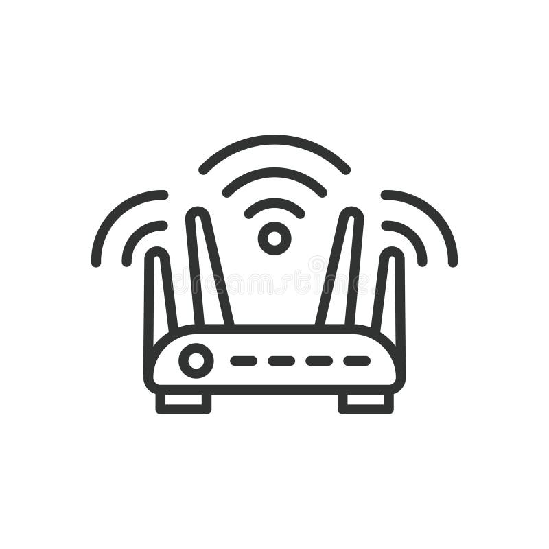 Symbol für WiFi Router 4 Antennen im Liniendesign. WiFi Router Antenne vier Signal Internet drahtlos auf Weiß stock abbildung