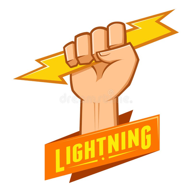 Symbol of a hand holding a lightning, vector illustration. Symbol of a hand holding a lightning, vector illustration