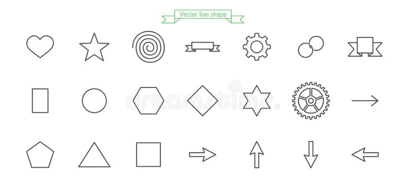 Symbol linje, uppsättning som är stor, förälskelse, form, hjärta, stjärna, spiral, flagga, band, kugghjul, cirkel, kedja, cirkel, stock illustrationer Symbol linje, uppsättning som är stor, förälskelse, form, hjärta, stjärna, spiral, flagga, band, kugghjul, cirkel, kedja, cirkel, stock illustrationer