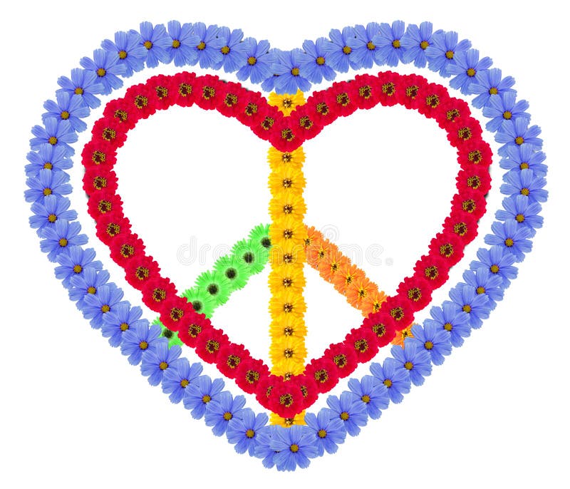 Symbol of love and peace made ffrom flowers isolated stock photography