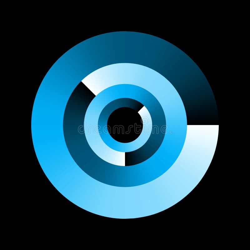 Symbol oder Logo für das Laden von Daten, das auf die App wartet. Gradientenkreis von hell bis dunkelblau auf schwarzem Hintergrun stock abbildung