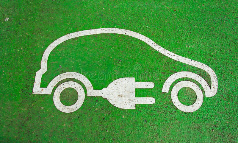 Symbol on the pavement of an electric car charging