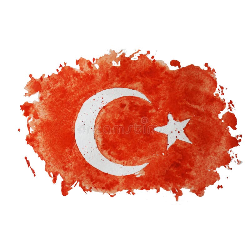 Symbol, poster, banner Turkey. Map of Turkey with the decoration of the national flag. Style watercolor drawing. Turkish