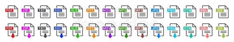 Symbol set file formats file extensions icons royalty free illustration