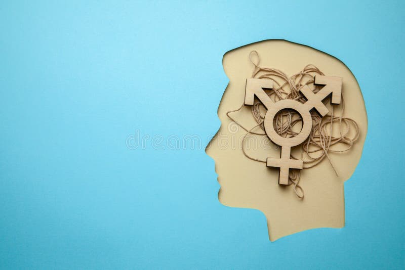 Symbol transgender. Head with thoughts of changing sex or love for the opposite sex