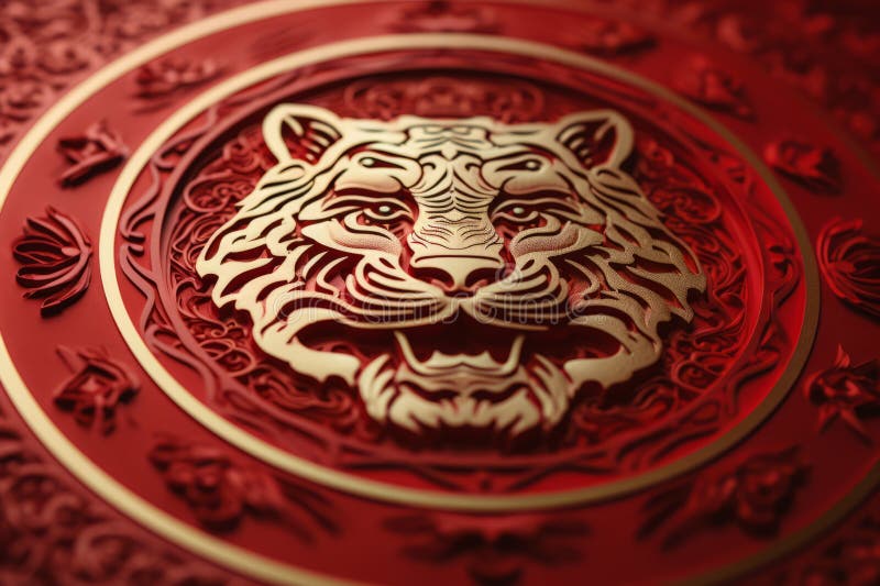 Symbol tygrysa zodiaka na czerwonym papierze ilustracji