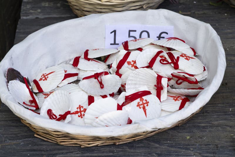 The symbol of the Way of St. James, the shell of St. Jacob stock photography