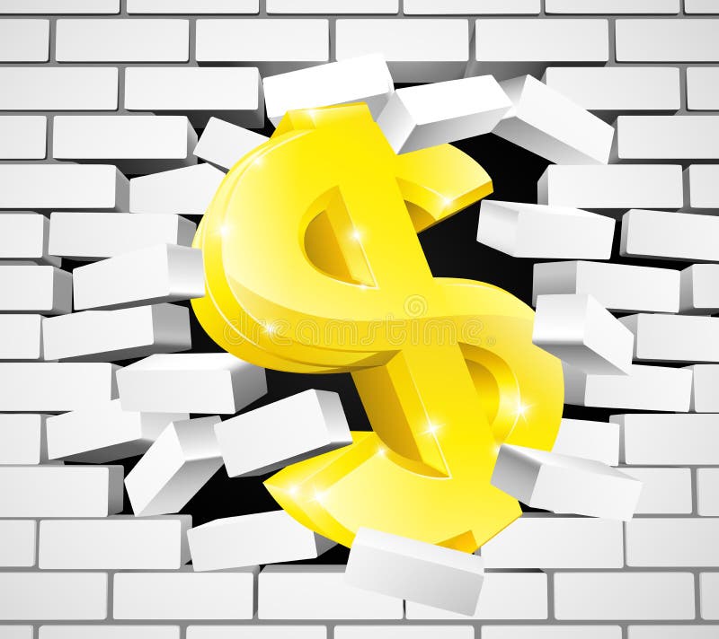 Symbole Dollar Traversant Le Mur De Briques Blanc Illustration de Vecteur Illustration du