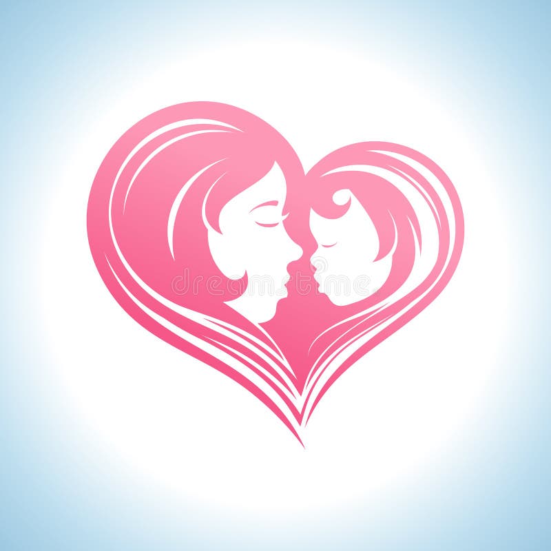 Symbole en forme de coeur de silhouette de mère et d'enfant