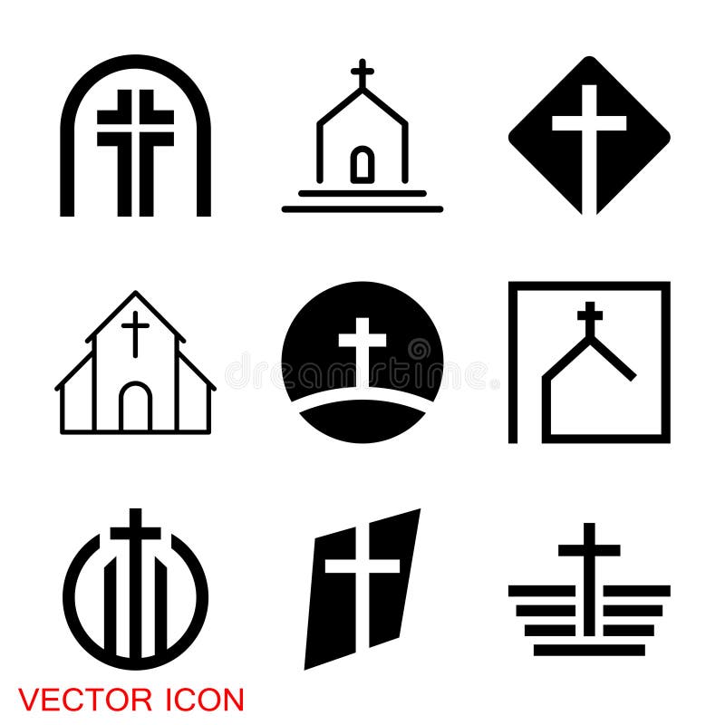 Church vector icons of religious christianity signs. Church vector icons of religious christianity signs