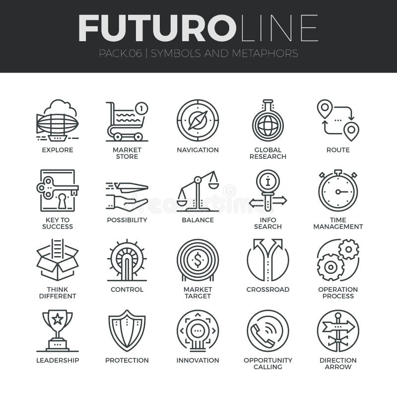 Symbole i metafory Futuro linii ikony Ustawiać ilustracja wektor Symbole i metafory Futuro linii ikony Ustawiać ilustracja wektor