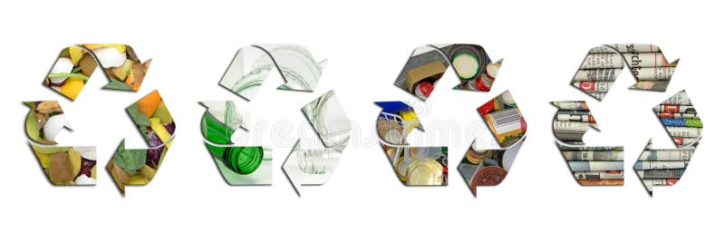 Symbole sortowania i recyklingu odpadów w gospodarstwach domowych w jednym kolażu royalty ilustracja