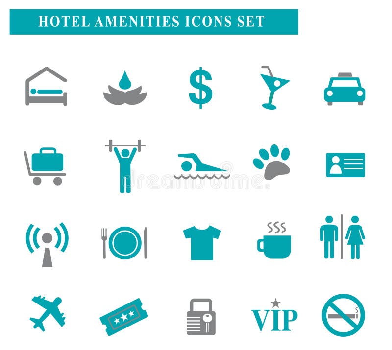 Symbole zestawu ikon obiektów turystycznych w hotelu royalty ilustracja