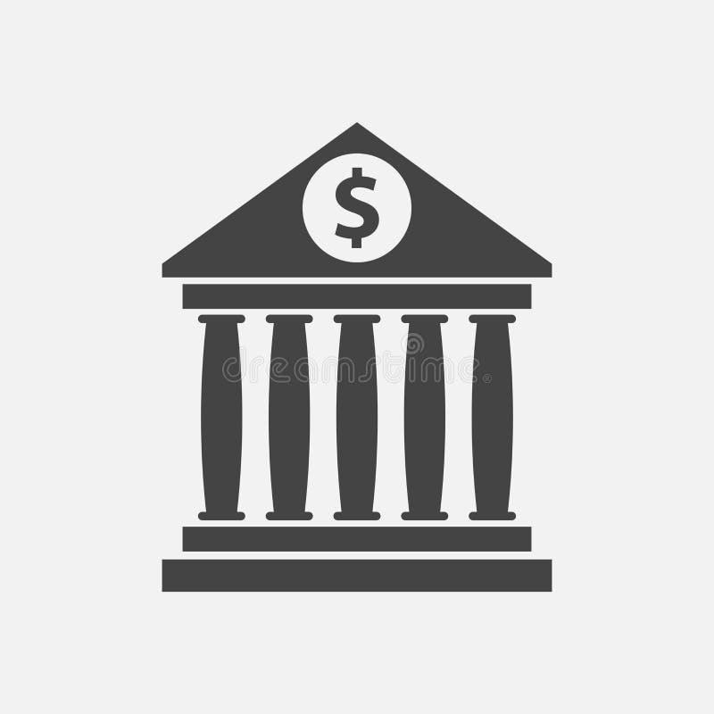 Symbolen för bankbyggnad med dollaren undertecknar in plan stil vektor illustrationer Symbolen för bankbyggnad med dollaren undertecknar in plan stil vektor illustrationer