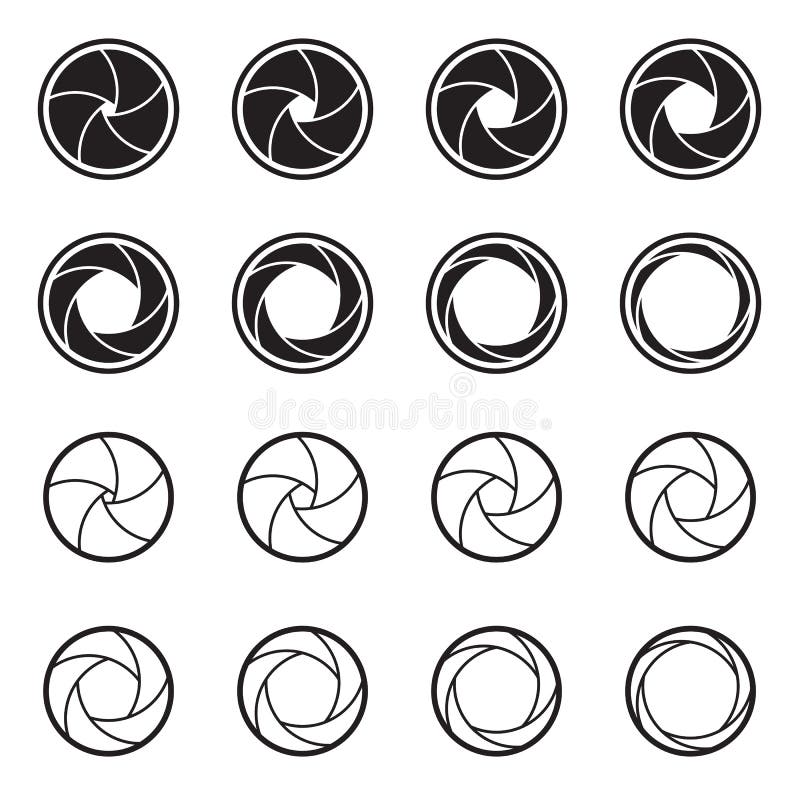 Symbolen van foto, video, de doelstellingen van de bioskoopcamera en lensopeningen vector illustratie Symbolen van foto, video, de doelstellingen van de bioskoopcamera en lensopeningen vector illustratie