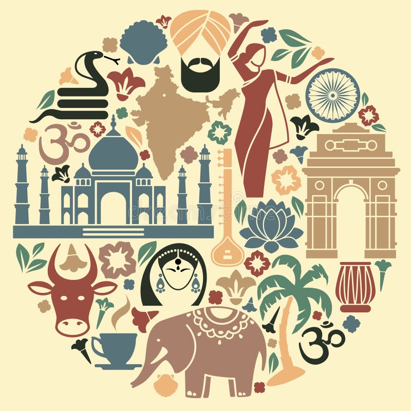 Symboler av Indien i form av en cirkel royaltyfri illustrationer Symboler av Indien i form av en cirkel royaltyfri illustrationer