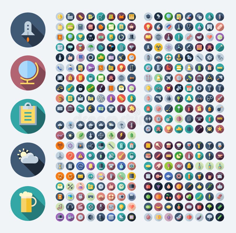 Symboler för affär, teknologi, industriellt, mat och drinkar royaltyfri illustrationer