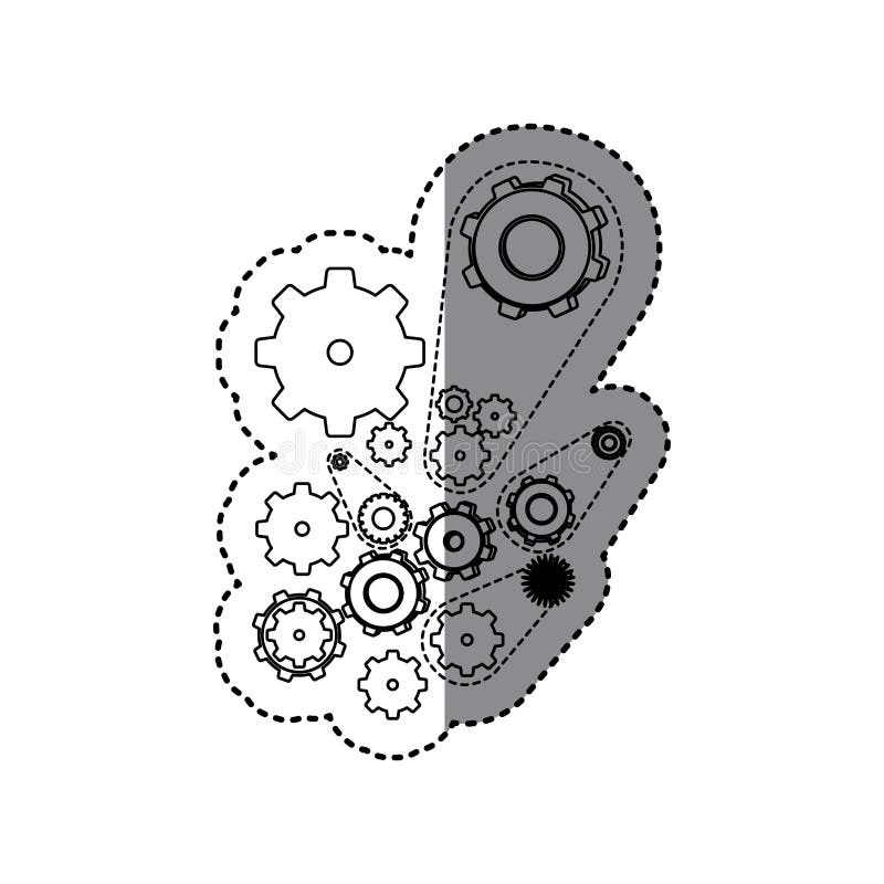 Symboler för hjul för kugghjul för klistermärkekonturuppsättning stock illustrationer