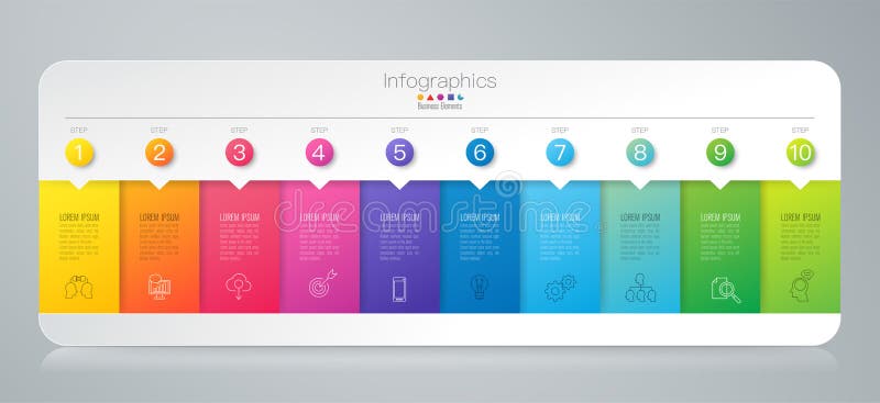 Symboler för för Infographics designvektor och affär med 10 alternativ stock illustrationer