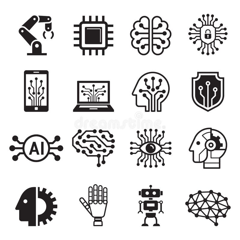 Symboler för konstgjord intelligens för Ai-robot ocks? vektor f? r coreldrawillustration royaltyfri illustrationer