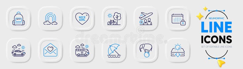 Symboler för paraply och solskyddslinje för webbprogram. piktogramikon. vektor vektor illustrationer
