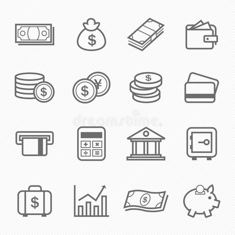 Symboler för symbol för finans- och pengaröversiktsslaglängd vektor illustrationer Symboler för symbol för finans- och pengaröversiktsslaglängd vektor illustrationer