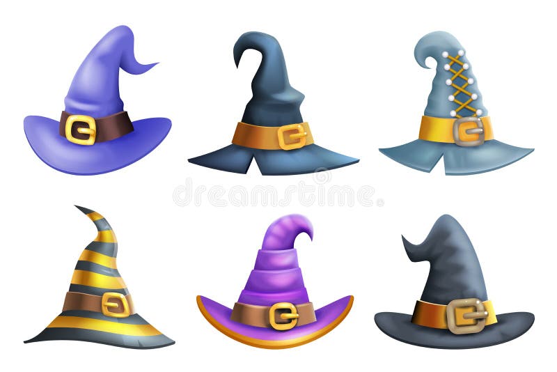 Symboler för tecknad film för parti 3d för maskerad för unge för dräkt för häxahatthalloween barn ställde in vektorillustrationen stock illustrationer Symboler för tecknad film för parti 3d för maskerad för unge för dräkt för häxahatthalloween barn ställde in vektorillustrationen stock illustrationer