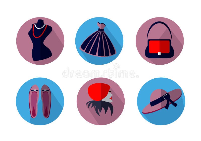 Symboler på temat av mode på en vit bakgrund stock illustrationer Symboler på temat av mode på en vit bakgrund stock illustrationer