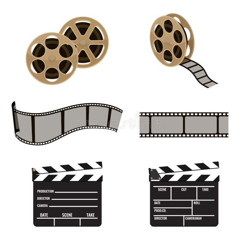 Symboles de bobine de film et de panneau de clapet de longueur de cinéma illustration de vecteur Symboles de bobine de film et de panneau de clapet de longueur de cinéma illustration de vecteur